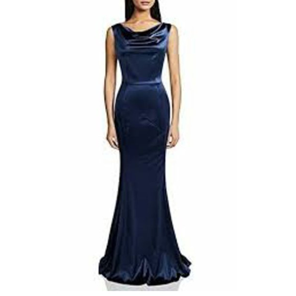 muxxn Dresses & Skirts - Muxxn Bridesmaids Dress Navy Blue Satin Cowl Neck Maxi Bodycon Women's S Small
